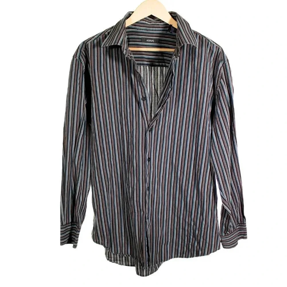Alfani Striped 100% Cotton Dress Shirt XL